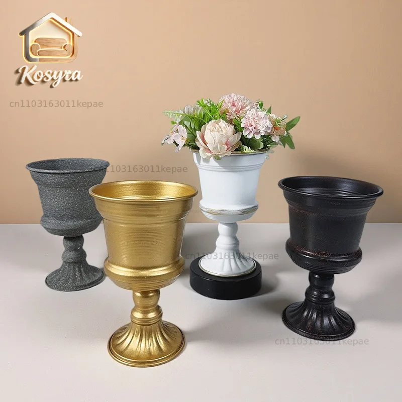 European retro wrought iron high-footed flower pot B & B hotel vase ornament wedding table center decorative flower ware