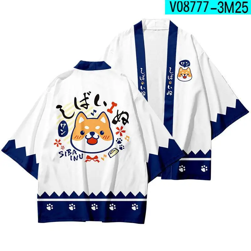 

Summer 2023 Digital Print Shiba Inu Countryside Kimono Haori Jacket Sweet Cute Japanese Style Men's Ethnic Fashion Hanfu