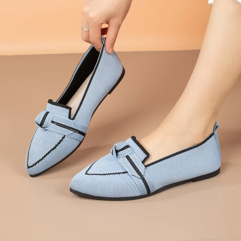 Damen-Flats 2026 Neue Gestrickte Slipper Atmungsaktive Bequeme Einfarbige Schuhe Lässige Spitzzehen-Wanderschuhe Sneakers für Damen – Detail 10