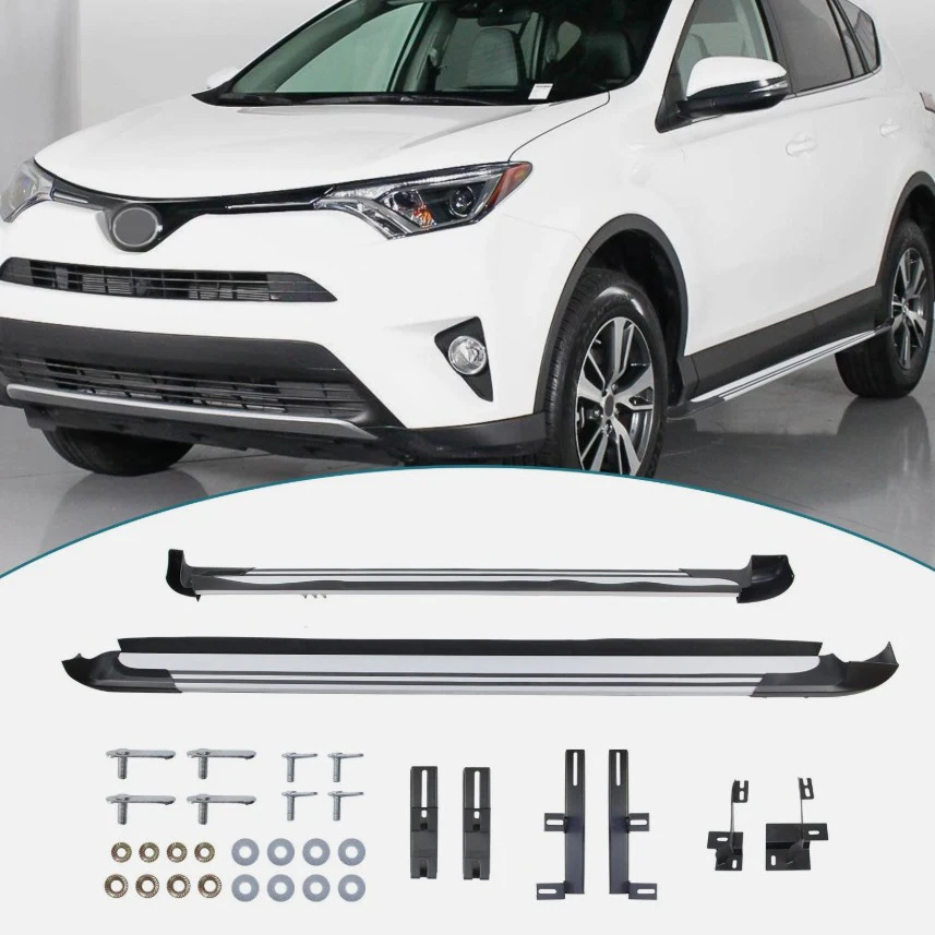 لوحات الجري لسيارة Toyota RAV4 2016 ~ 2018 قضبان Nerf ذات الخطوات الجانبية القابلة للإزالة بسعة 300 رطل، سهلة التركيب، خطوات مضادة للانزلاق