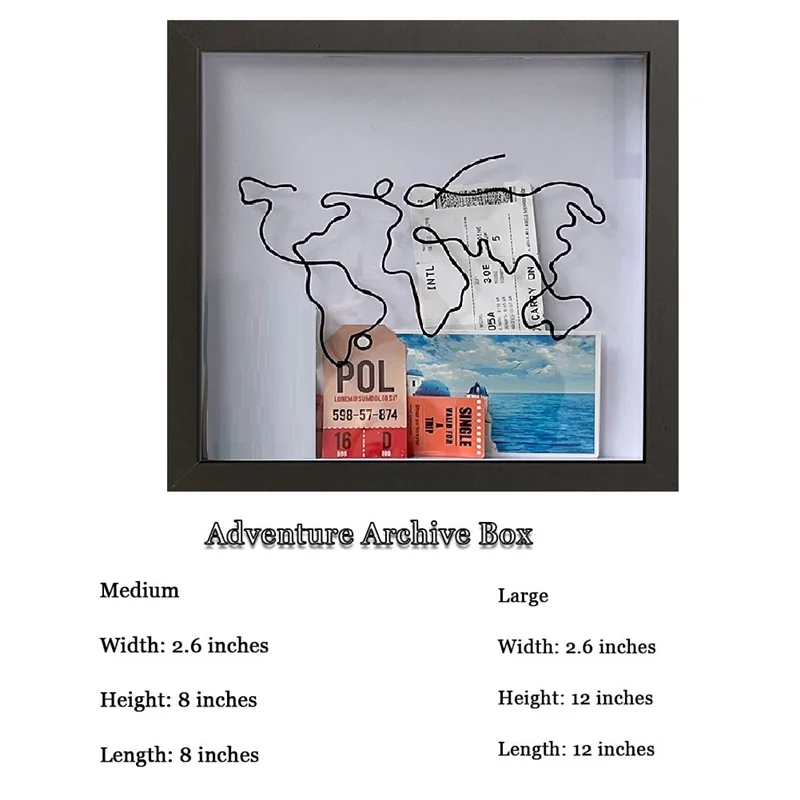 BAAG-2PCS صندوق أرشيف المغامرة، صندوق تجميع التذكار، صندوق ظلال التذاكر، صندوق تخزين للتذاكر، البطاقات البريدية، الهدايا التذكارية المتينة