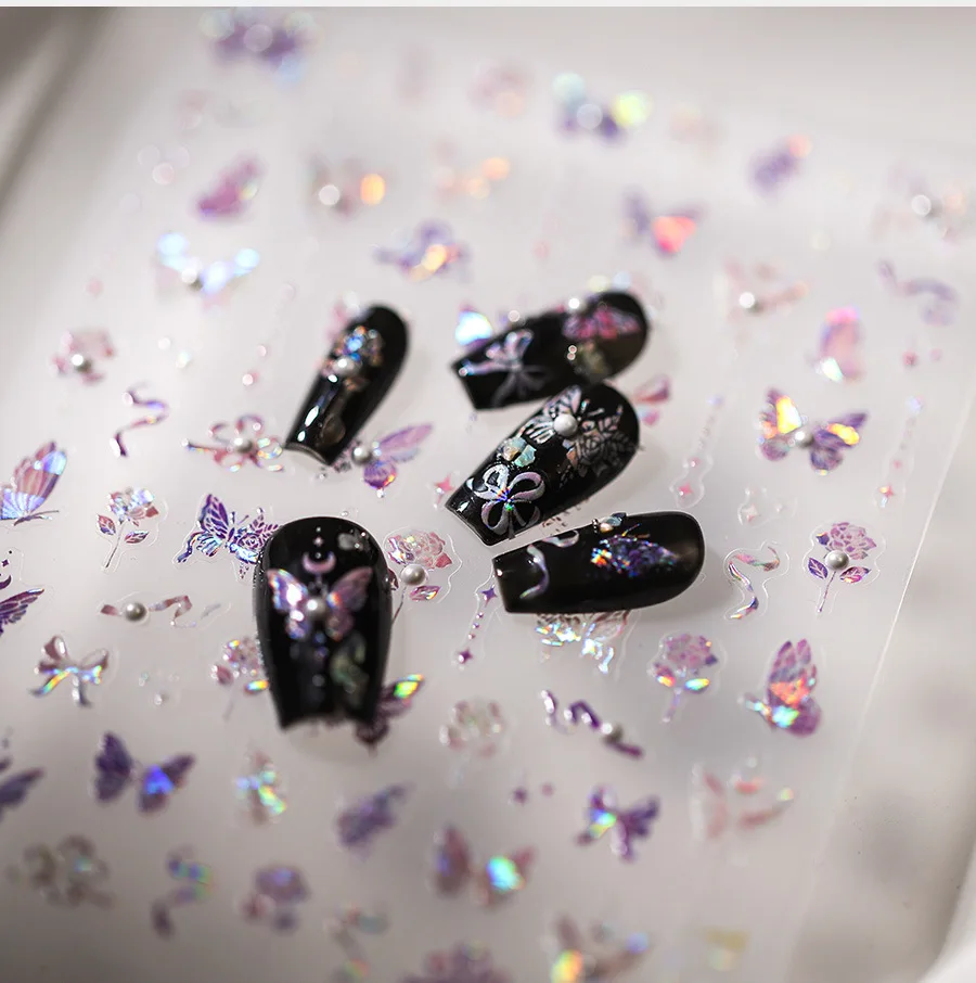 1pc5D Adesivo per nail art in rilievo Farfalla glitterata di alta qualità Aurora Design di perle Adesivo per decorazione nail art con farfalla glitterata