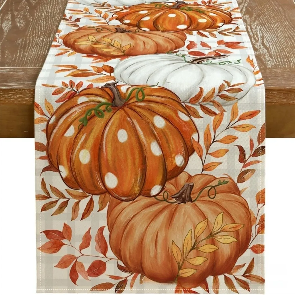 

Painted Orange Autumn Table Runner Charming Design Autumn Leaf Polka Dot Pumpkin Table Runner Pumpkin Motif Polka Dot Pattern