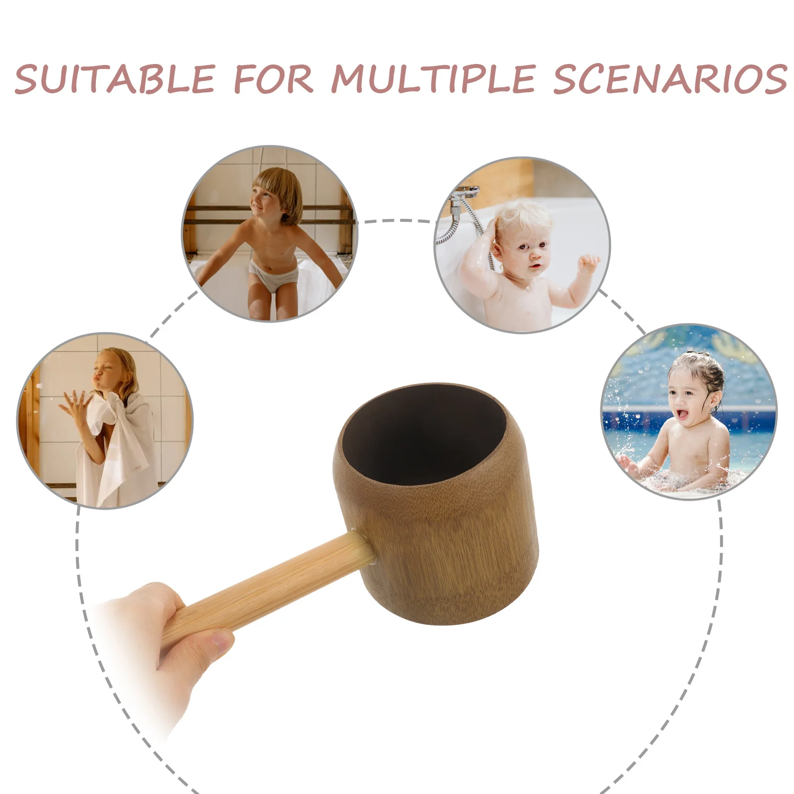 الخيزران مغرفة المياه مغرفة مقبض قصير للحمام دش شطف كوب المطبخ حمام قحافة مغرفة المياه قابلة لإعادة الاستخدام