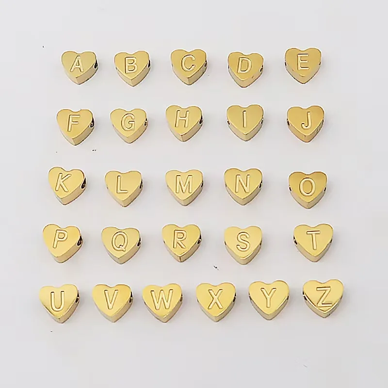 CARLIDANA High Polish Stainless Steel Silver Color 7*6mm Engraved Letter Alphabet Initial Perforated Heart Charm Accessories