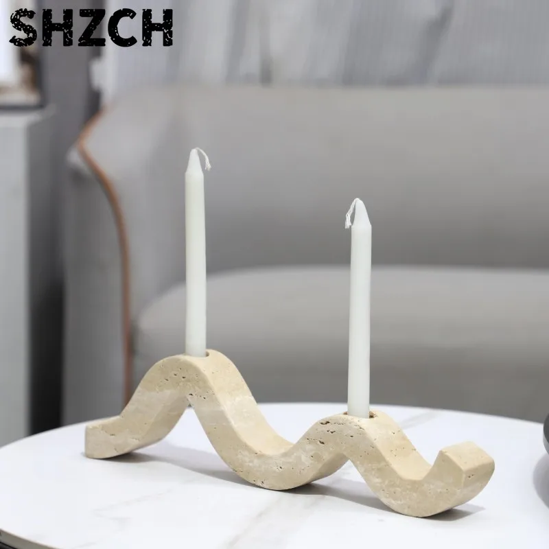 Marble Wave Double Taper Candle HolderMarble Candlestick Holders Candle Stand for Home Decor,Party and Table Centerpieces