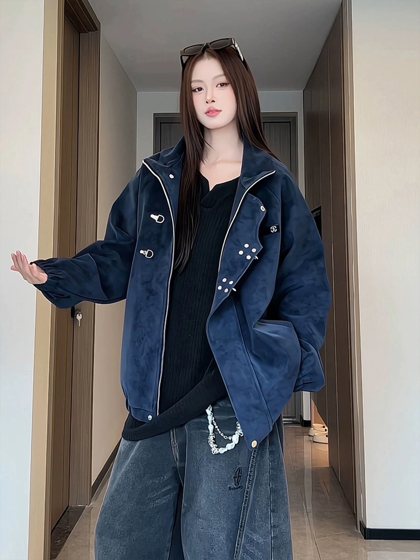 

New Chinese Sle Matte Tie Dye Flight Jaet Men's ort PU Leather Coat American Cool Autumn Cleanfit Wear Resistant Long S...