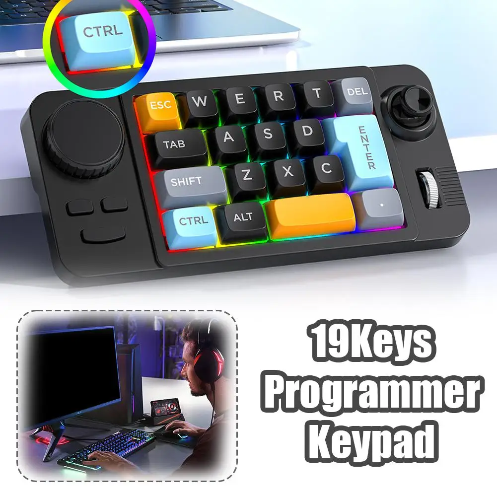 19 مفتاحًا لوحة مفاتيح مبرمجة RGB لوحة مفاتيح ألعاب محمولة بإضاءة خلفية مع مقبض عصا تحكم متعددة الألوان لمكتب الألعاب الترميز #2
