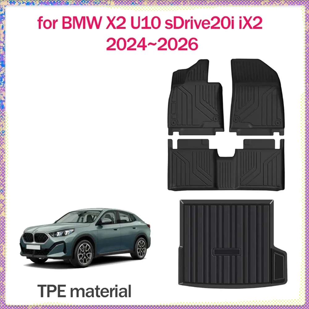 TPE Car Floor Mats for X2 U10 sDrive20i iX2 (2024-2026) | Waterproof All-Weather Interior Liners & Trunk Carpet