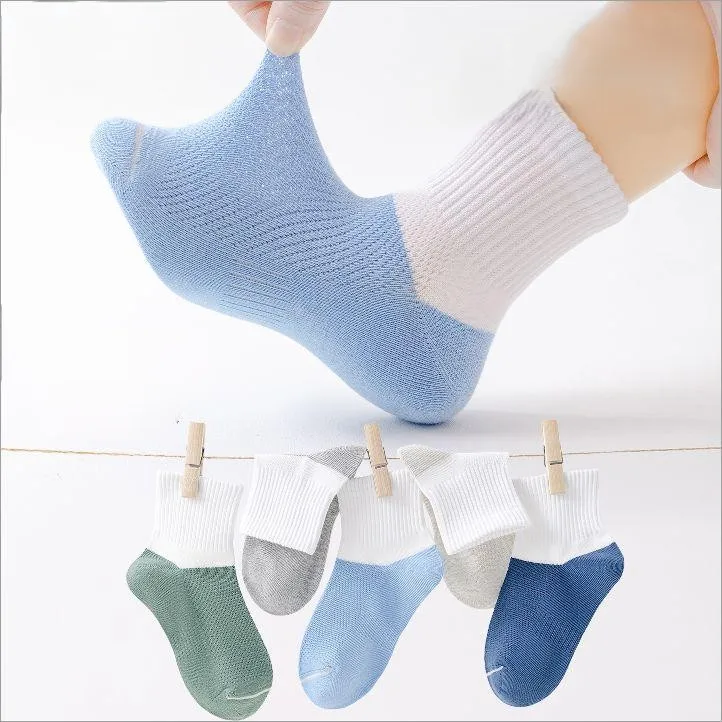 5 Pairs Summer Kids Mesh Socks Breathable Antibacterial Pure Cotton Comfortable Fit