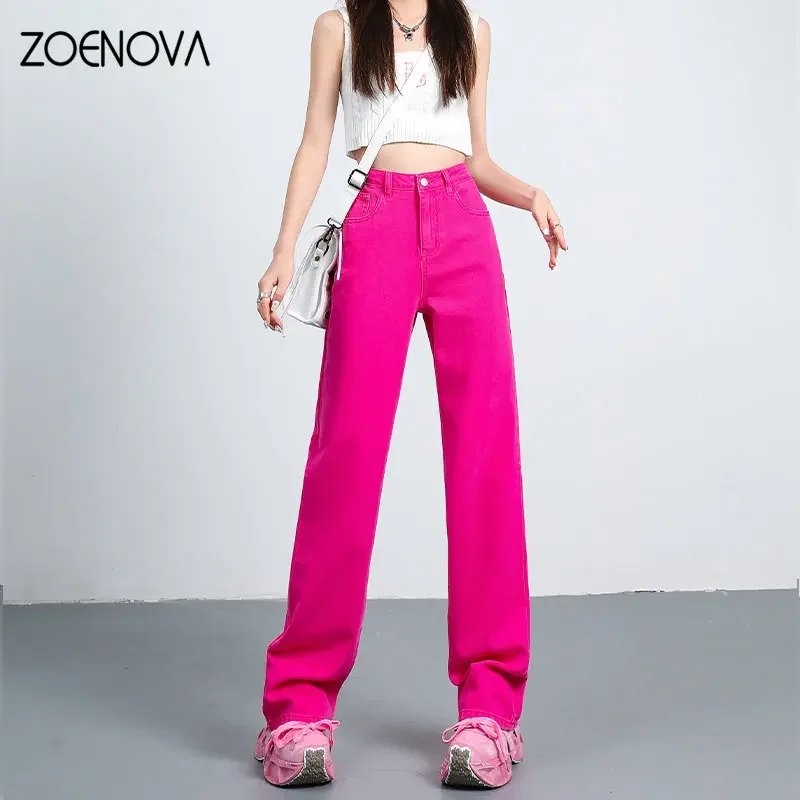 ZOENOVA Y2K Women Fashion Dirty Pink Casual Pants Loose High Waist Wide Leg Long Jeans Six Colors Available Cool Sweet Street