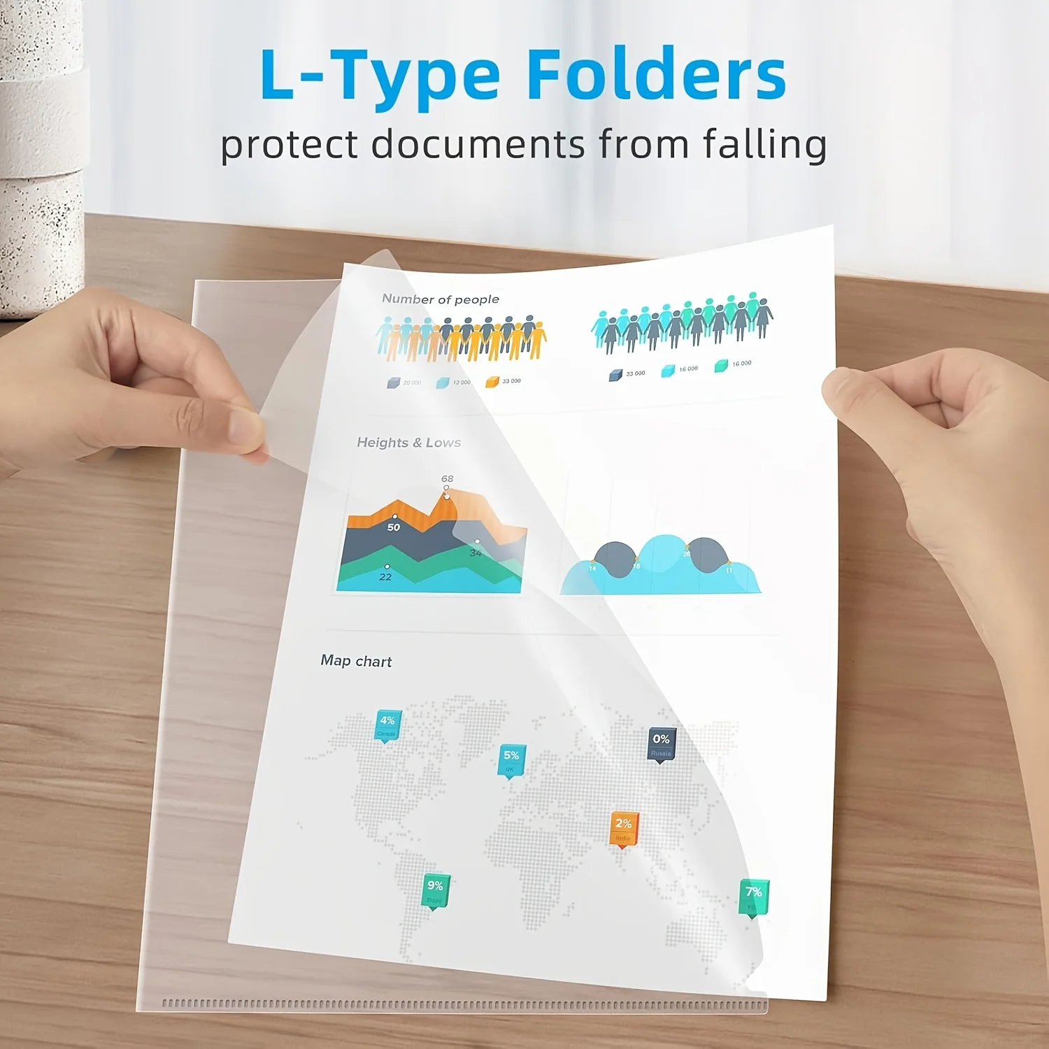 8pcs Clear Document Folder L-Type Plastic Folder Copy Safe Project Pocket US Letter/ A4 Size in Transparent Color File Organizer