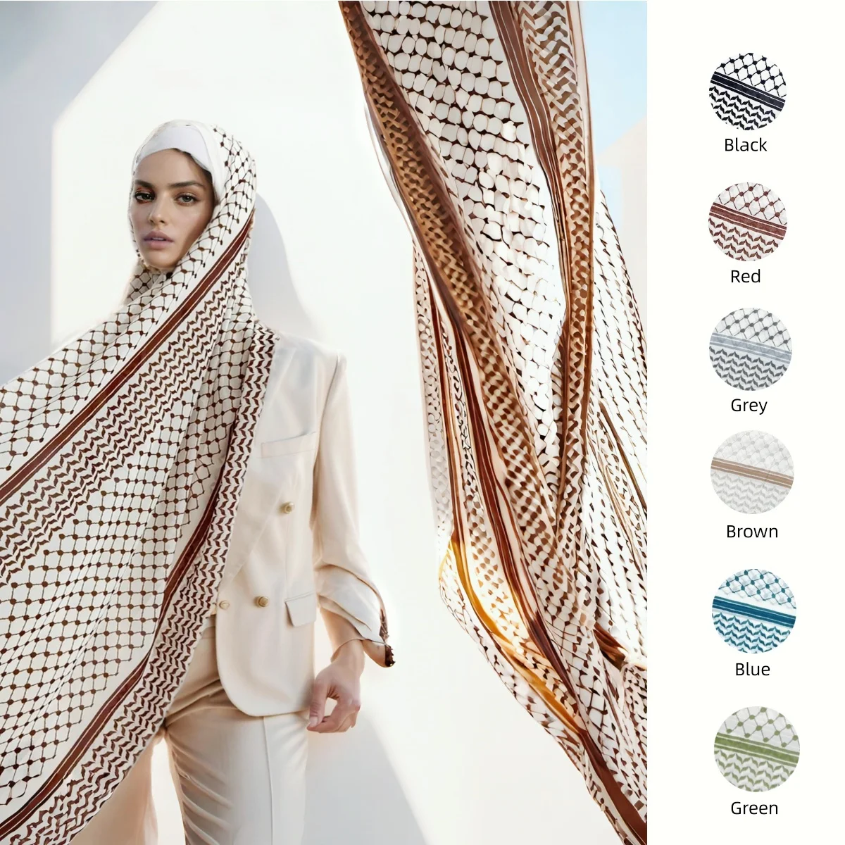 Newest Muslim Keffiyeh Hijab Chiffon Print Shawl Echarpe Keffyeh Fashion Ladies Soft Headwraps Geometric Style Arab Women Scarf