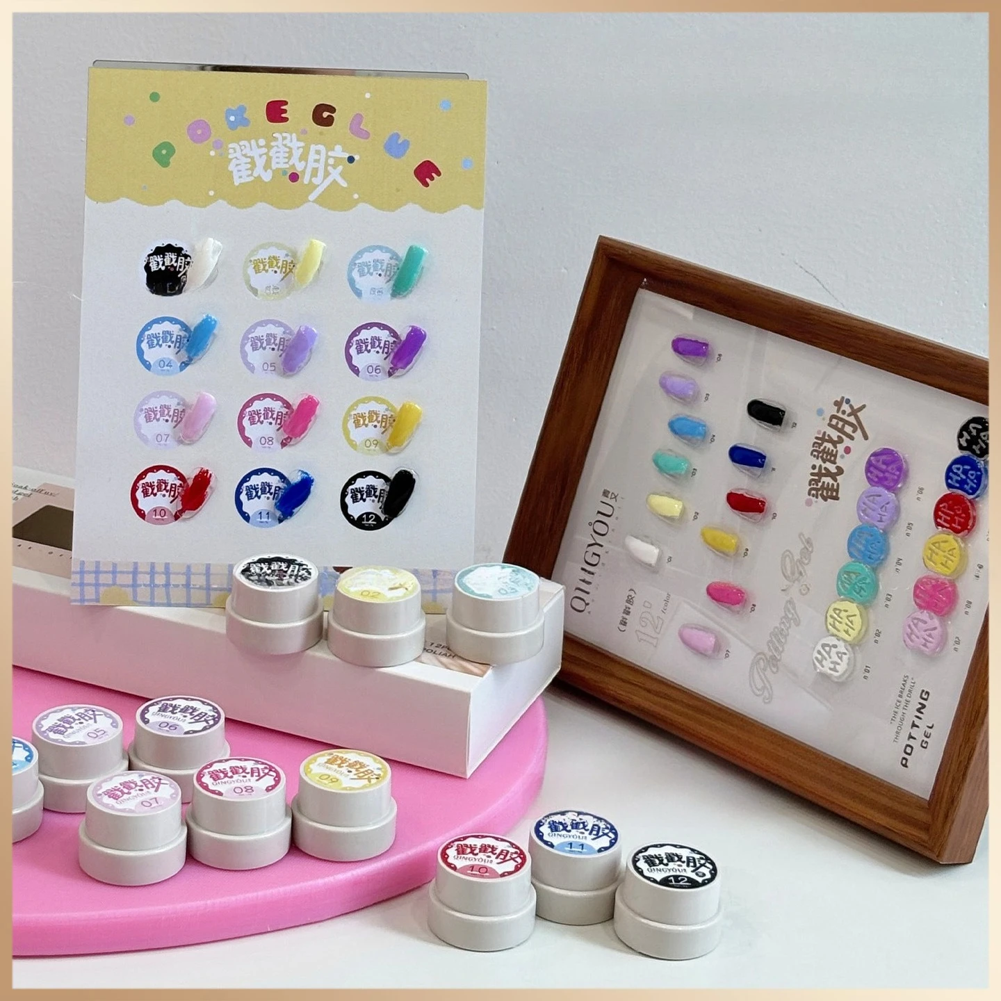 

New 12pc Pink Nail Poke Poke Nail Art Glue Black and White Wave Texture Lace Hole Nail Painting Art Gel UV LED Soak Off Varnish