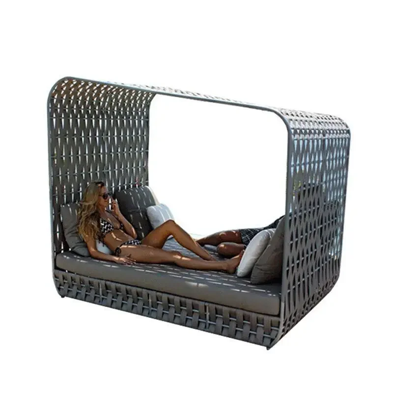 Outdoor rattan bed, swimming pool villa garden outdoor, sofa bed
