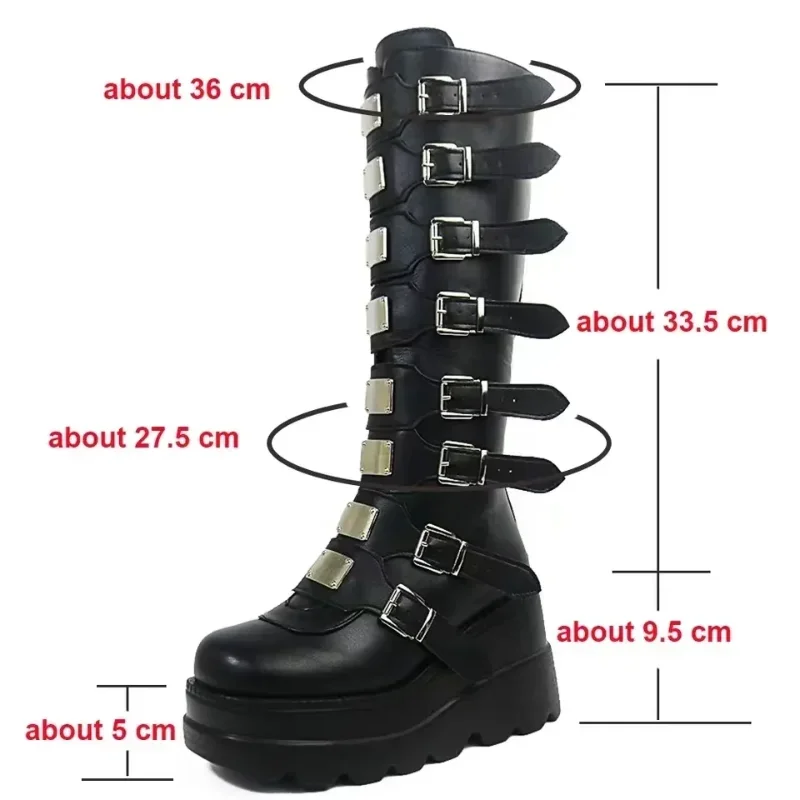 Boots Flat Platform Zipper Women\'s Rubber Shoes Rain Winter Footwear Boots-Women RPound Toe Clogs Lolita Autumn Elegant Mid Calf