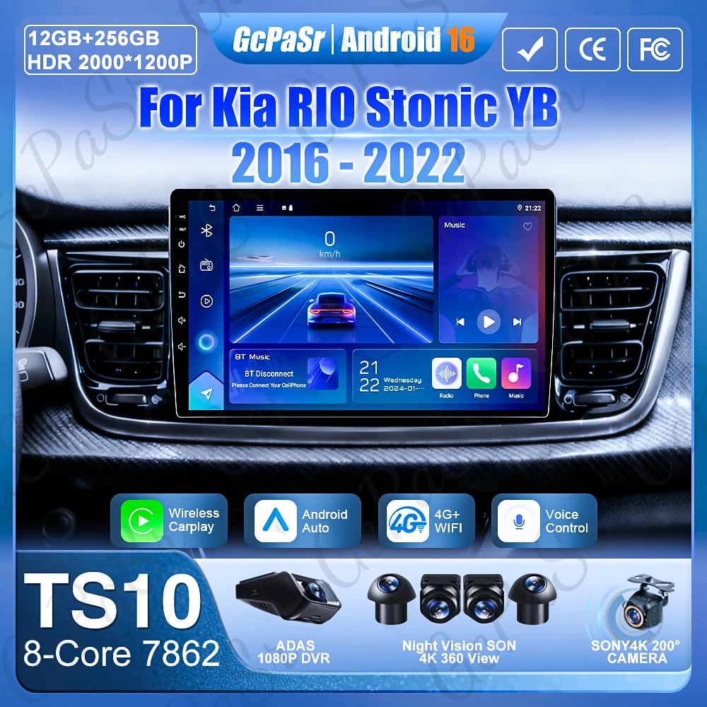 

Carplay Android 16 For Kia RIO Stonic YB 2016 2017 2018 2019 2020 2021 2022 Video GPS Navigation Car Radio No 2din DVD Display