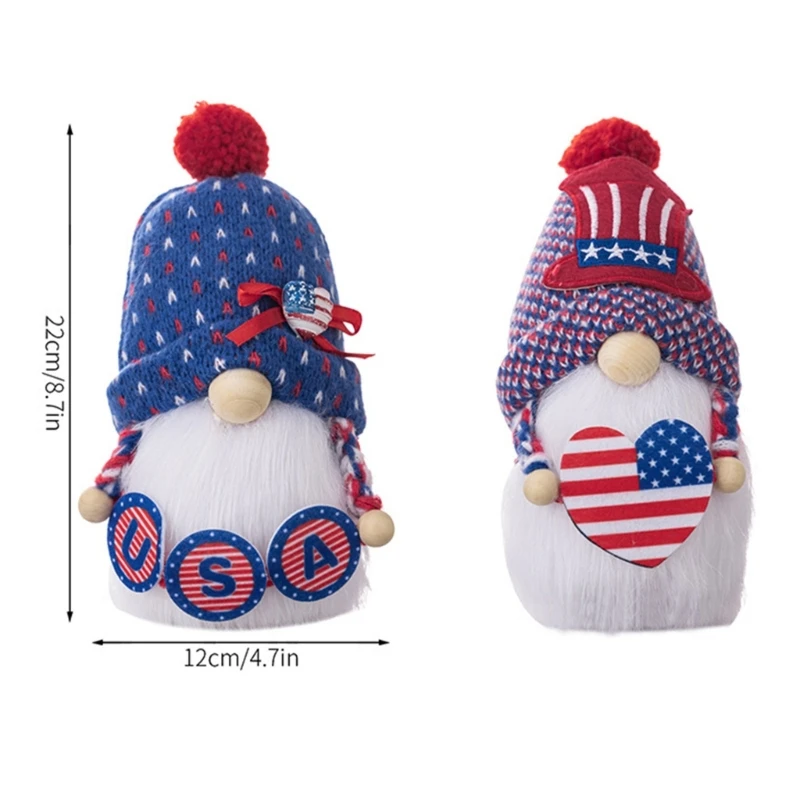 Gnomo do dia da independência americana com coração anões patrióticos decorações gnome escandinavos tomtes boneca ornamento