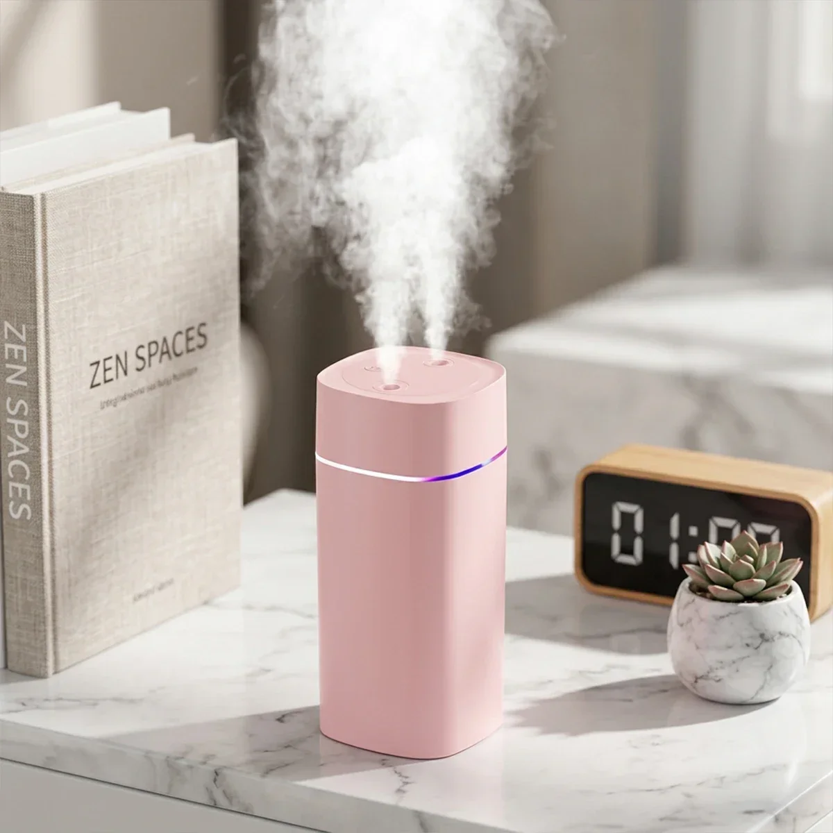 Tragbarer USB-Luftbefeuchter mit Doppelsprühöffnung, 600 ml, Aromatherapie-Öldiffusor, leiser Zerstäuber für Zuhause und Auto, Luftbefeuchter, Nebelmaschine – Detail 4