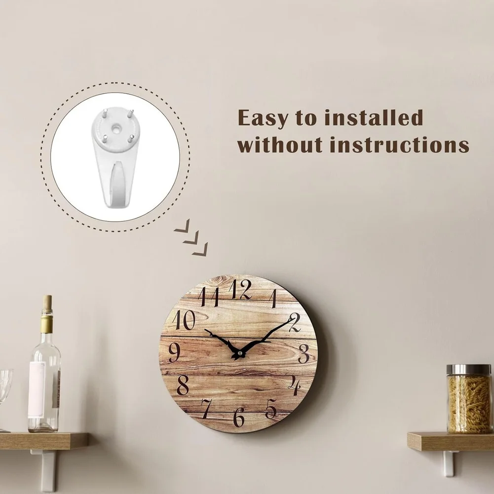 Modern Round Clock with Wood Texture Finish and Silent Sweep Movement for Home Office Living Room MDF 25cm Diameter