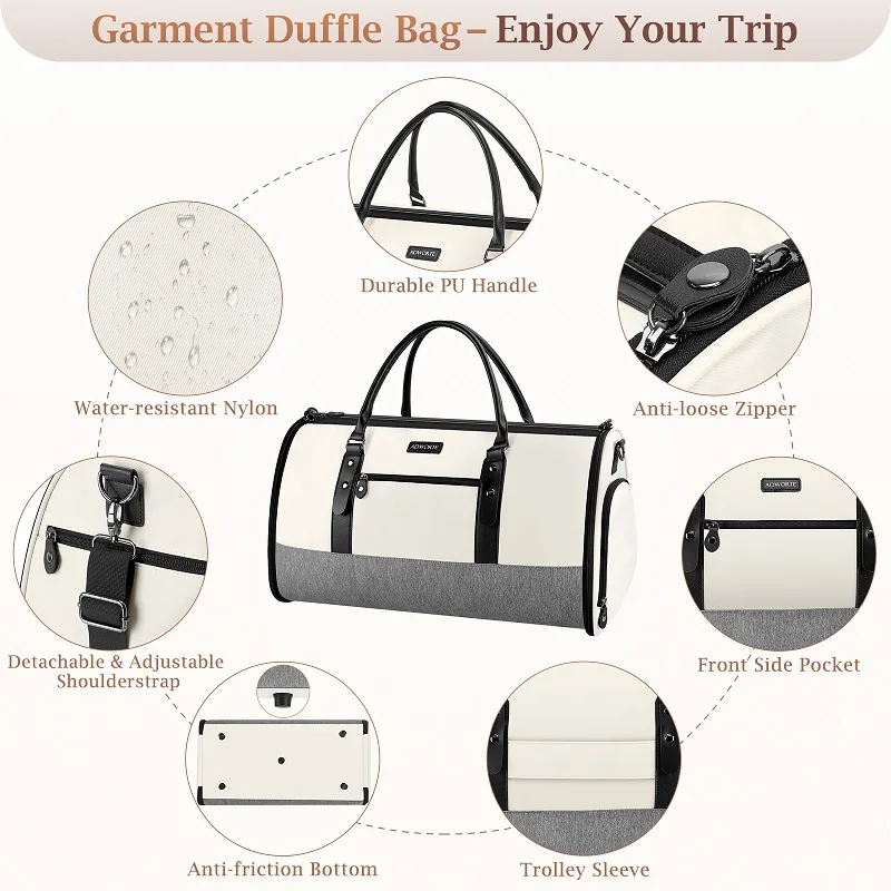 Konvertierbare 2-in-1 Kleidersack-Reisetasche mit großem Fassungsvermögen, Handgepäck-Tasche, tragbare Outdoor-Tragetasche, wasserdichte Wochenendtasche – Detail 3