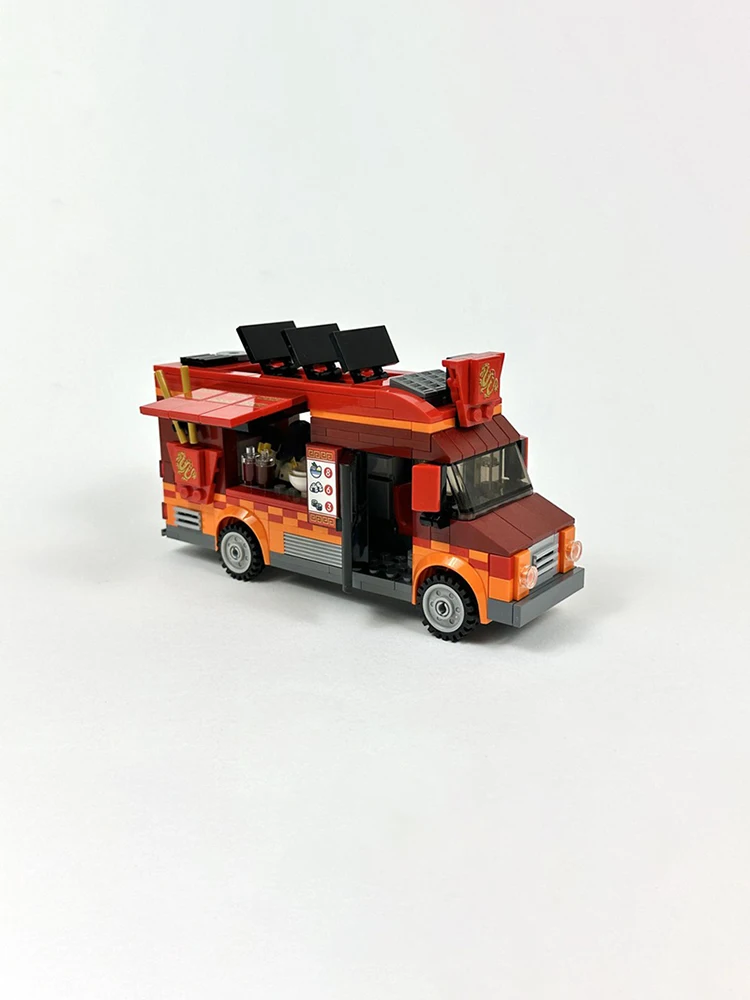 MOC City Bouwsteen Voertuig Aziatische Noodle Dining Truck Model DIY Gemonteerd Bouwsteen Speelgoed Kindervakantiecadeau
