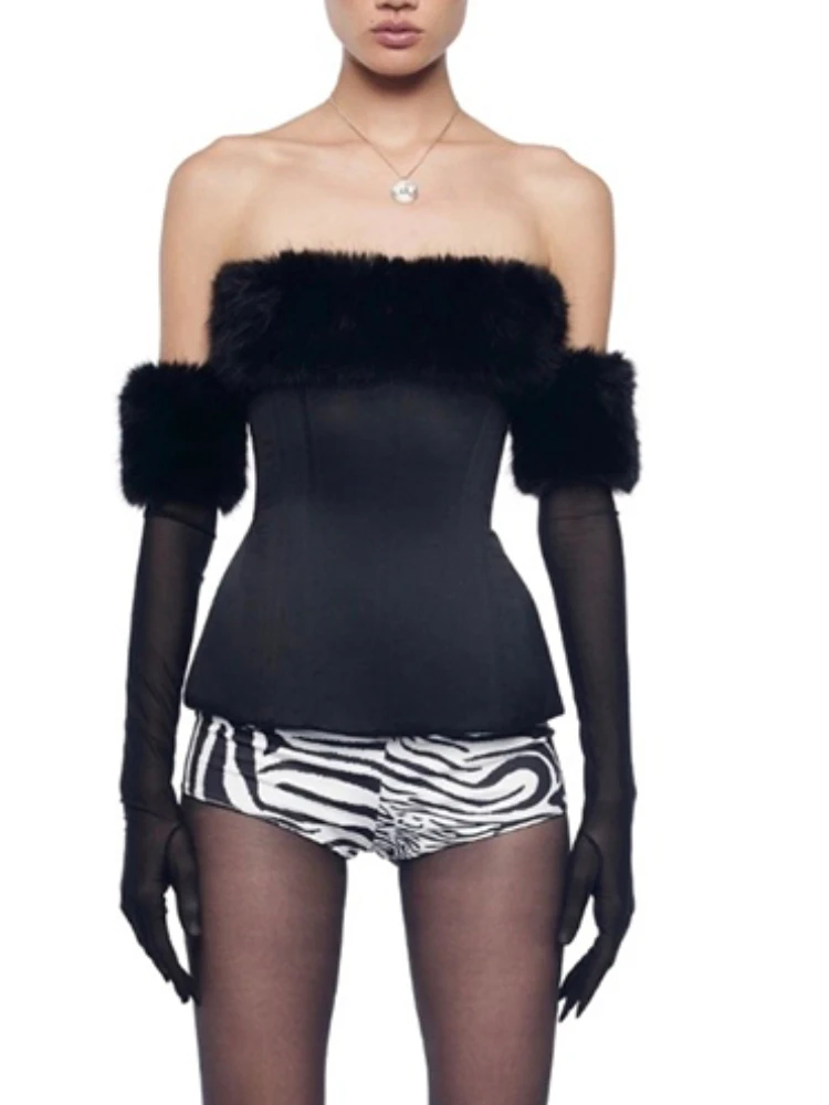 

Классические рождественские пушистые топы без бретелек Macheda, женские лоскутные сексуальные длинные перчатки, одинаковые комплекты для дня рождения, роскошная полуночная клубная одежда