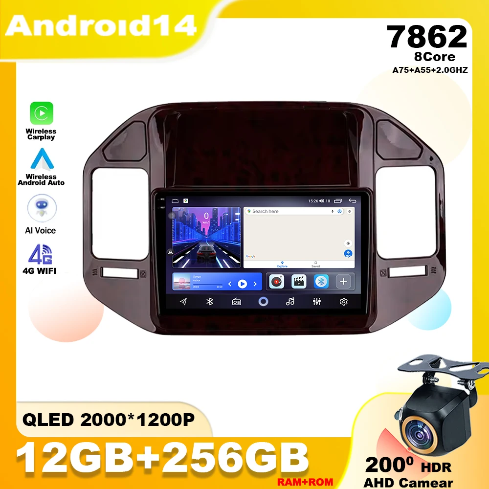 For Mitsubishi Pajero 3 V70 V60 1999 - 2006 Android 14 Carplay Auto Car Radio Player Multimedia Navigation GPS Wireles WIFI