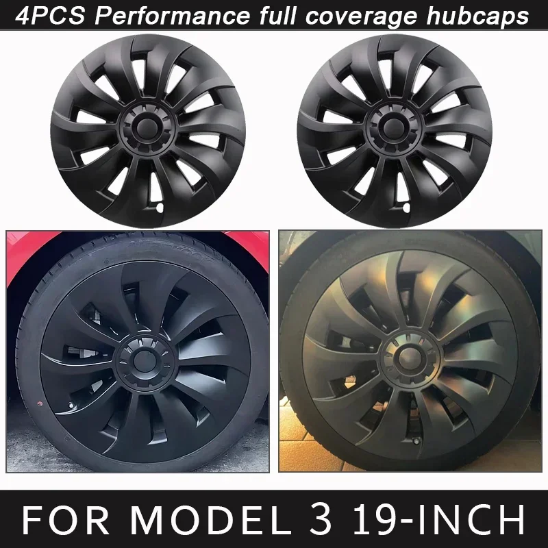 4PCS Hub Cap for Tesla Model 3 19 Inch Wheel Cap Performance Replacement Automobile Hubcap Full Rim Cover Accessories 2020-2023