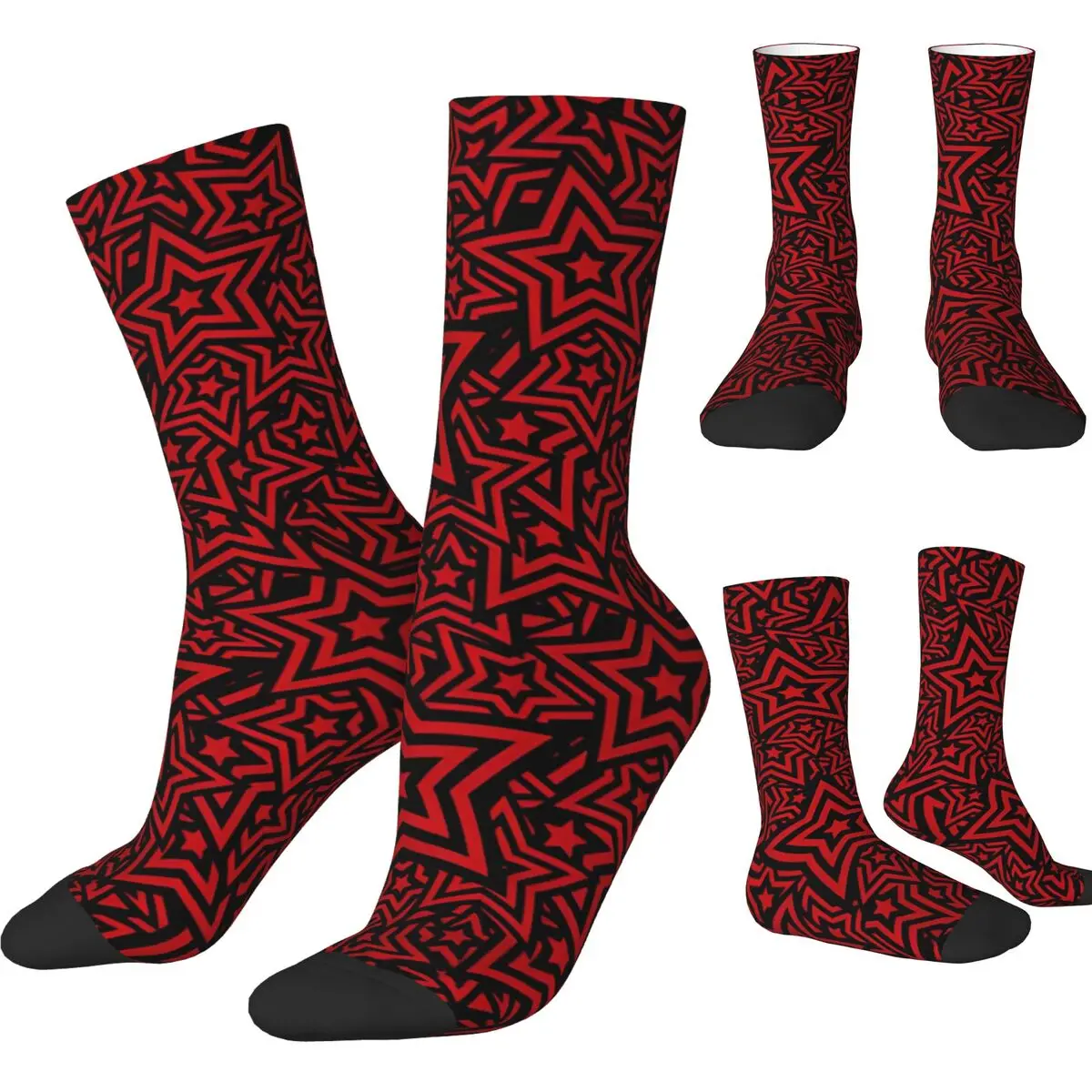 

Star Pattern Persona 5 Socks Autumn Red And Black Stockings Elegant Adults Men Soft Breathable Socks Outdoor Anti Sweat Socks