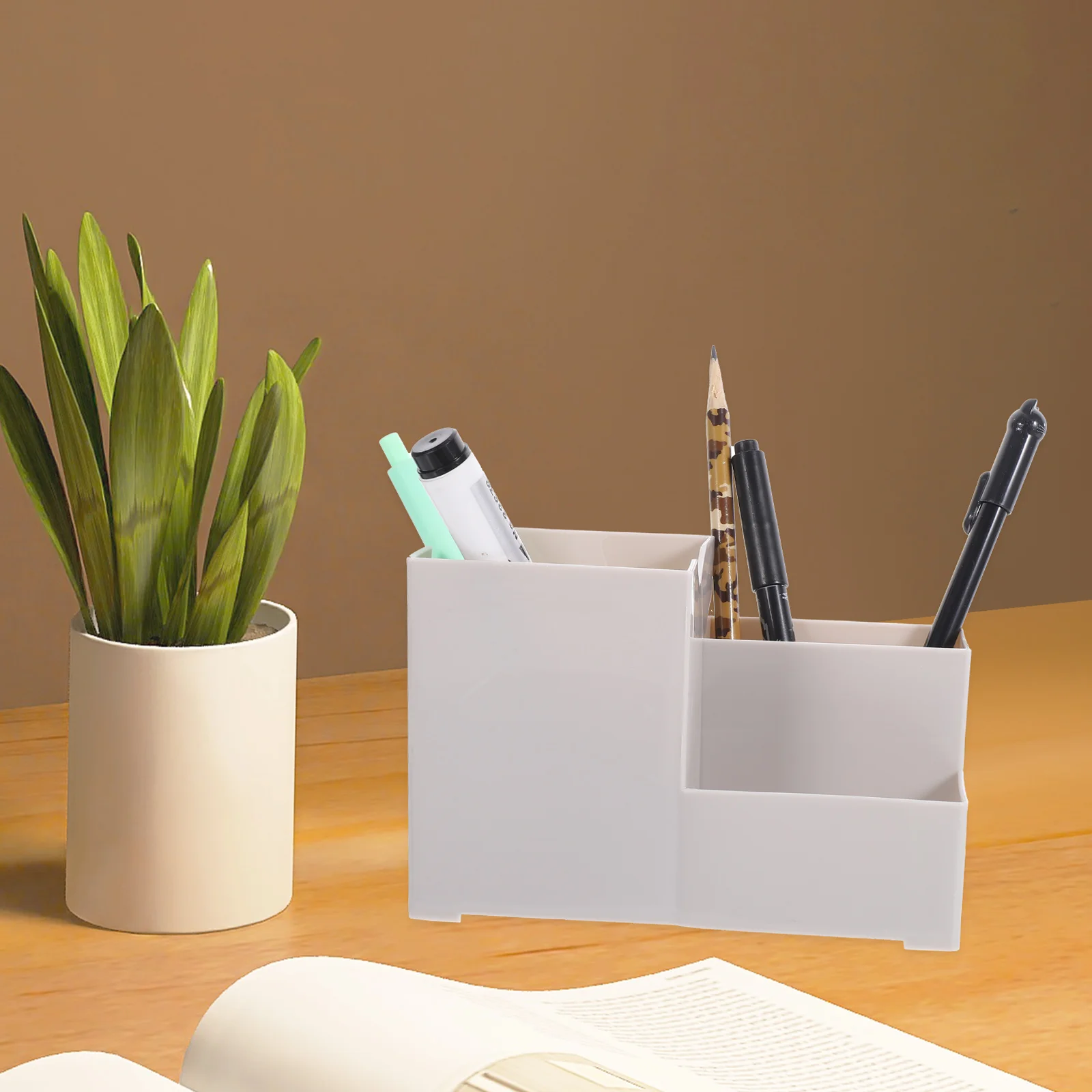 

Large Capacity Desk ganizer Office Storage Box Table Pen Holder Light Grey PP Compact Size Stationery Holder