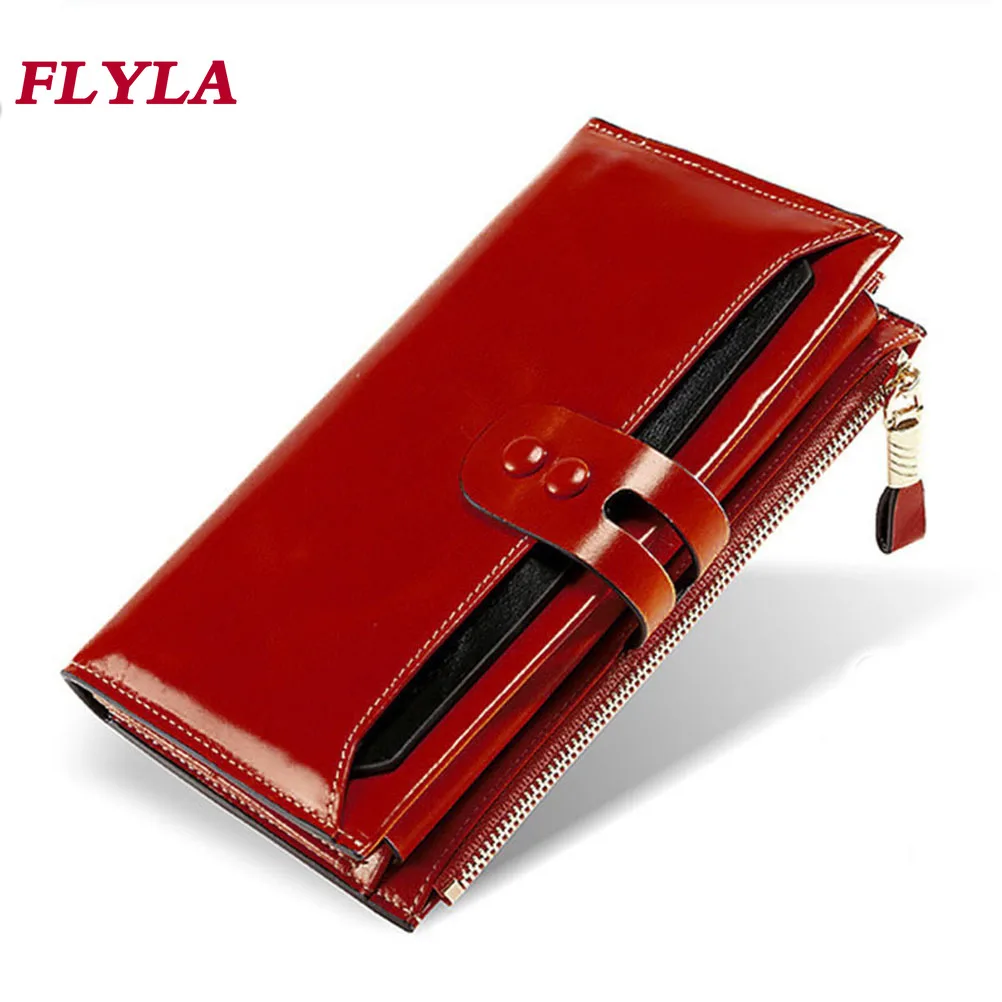 High-end Leather Ladies Wallet Multi-card Retro Wax Leather Wallet Long RFID Anti-theft Brush Clutch Wallets for Women Luxury