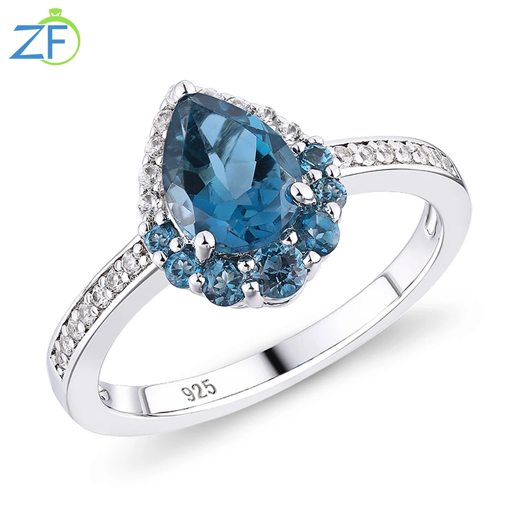 

GZ ZONGFA Natural Blue Topaz ring women Gemstone Pure 925 Sterling Silver for Women Couples Wedding Ring Party Birthday Gifts