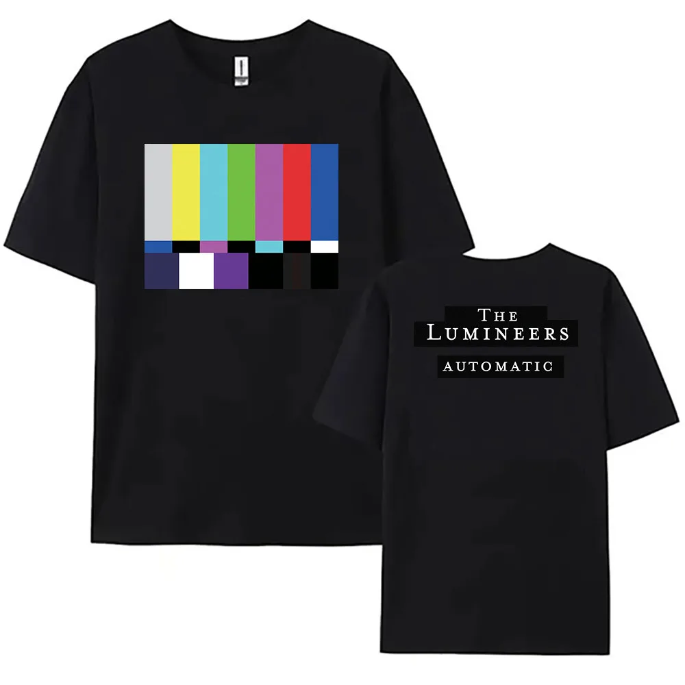 เสื้อยืดอัลบั้มอัตโนมัติ The Lumineers วงดนตรีร็อค เสื้อยืดแขนสั้นผ้าฝ้ายแฟชั่น เสื้อยืดลำลองทรงหลวมสำหรับผู้หญิงและผู้ชาย เสื้อพิมพ์ลาย