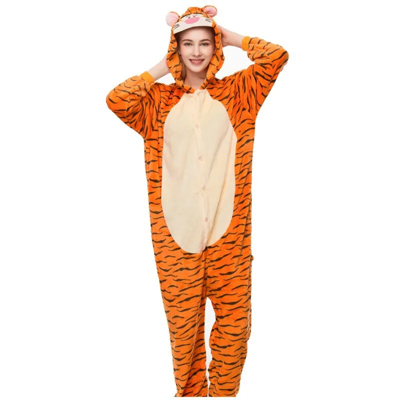 Winter Tiger Pajamas Onesie Adults Kigurumi Animal Sleepwear Slipper Onesies Women Men Kids Flannel Nightwear Home Clothes