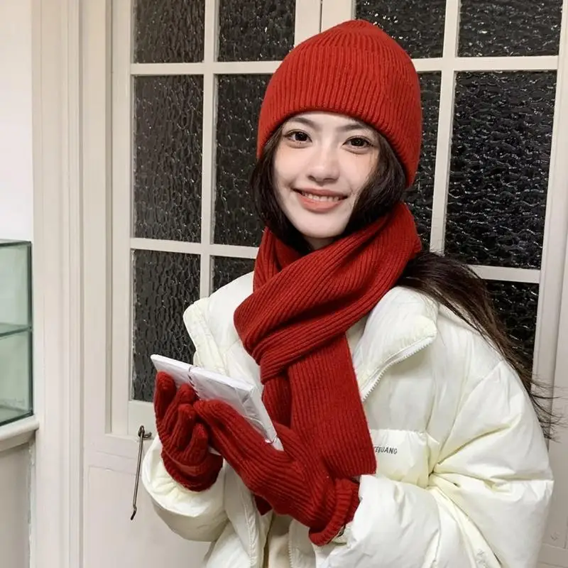 R1WE الشتاء تريكو مجموعة 3 قطع قبعة وشاح قفازات مجموعة الاكريليك الألياف أغطية الرأس العنق Handwear للبالغين المراهقين ارتداء #3