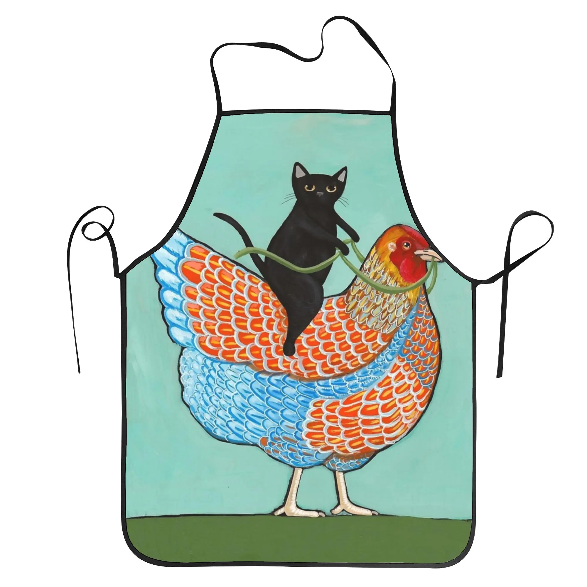 Delantal Chicken Ride Wyandotte y Black Cat, delantales personalizados para limpieza, accesorios de cocina, delantales de peluquería sin bolsillo
