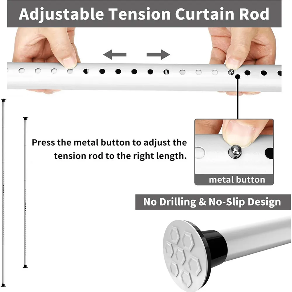 Up to 102 Inch Spring Tension Curtain Rod No Drilling Adjustable Shower Rods for Bathroom Windows Bedroom Closet Non-Slip Pole