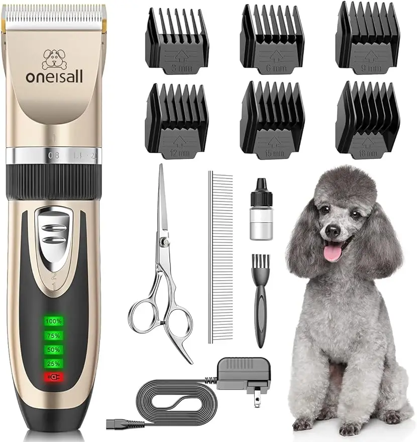 

Dog Clippers Low Noise 2-Speed Quiet Dog Grooming Kit Rechargeable Cordless Pet Hair Clipper Trimmer Shaver