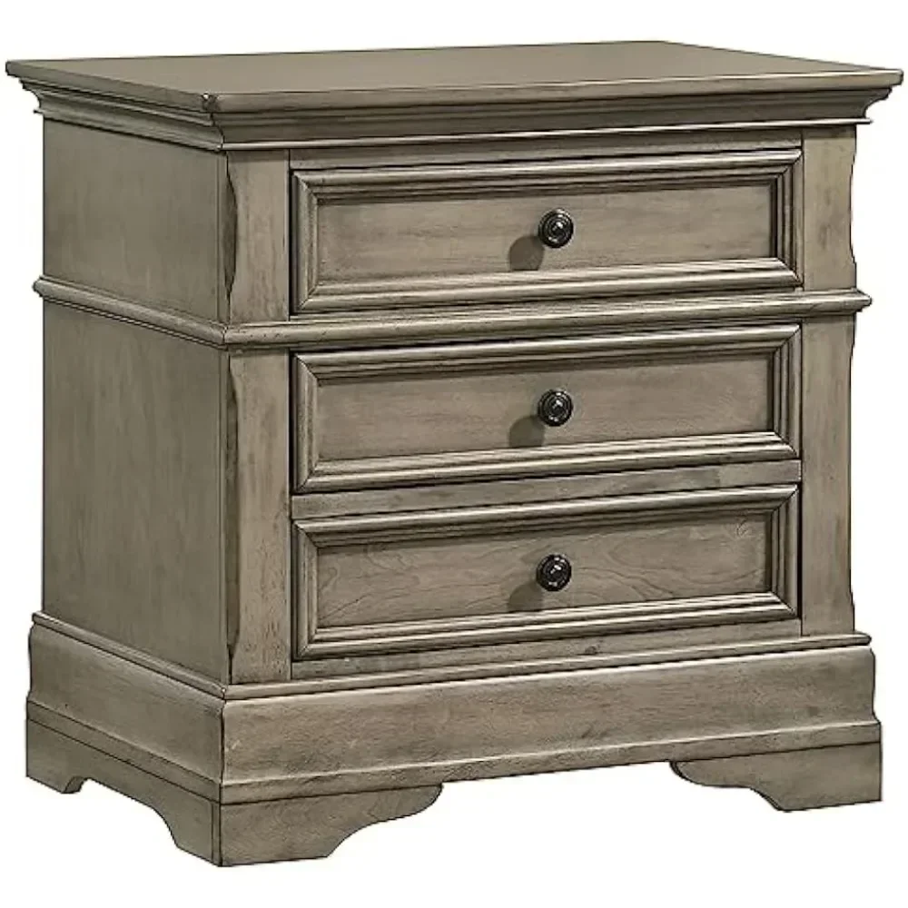 

Nightstand with 3-Drawers, European Traditional Design, Felt-lined Top Drawers, Solid Wood Nightstand