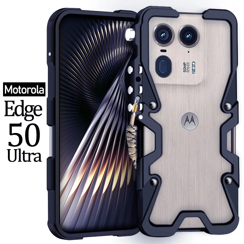 

Luxury Armor Metal Aluminum Phone Case Bumper For Motorola Moto Edge 50 Pro Ultra Fusion Mechanical Purely Handmade Skull Cover