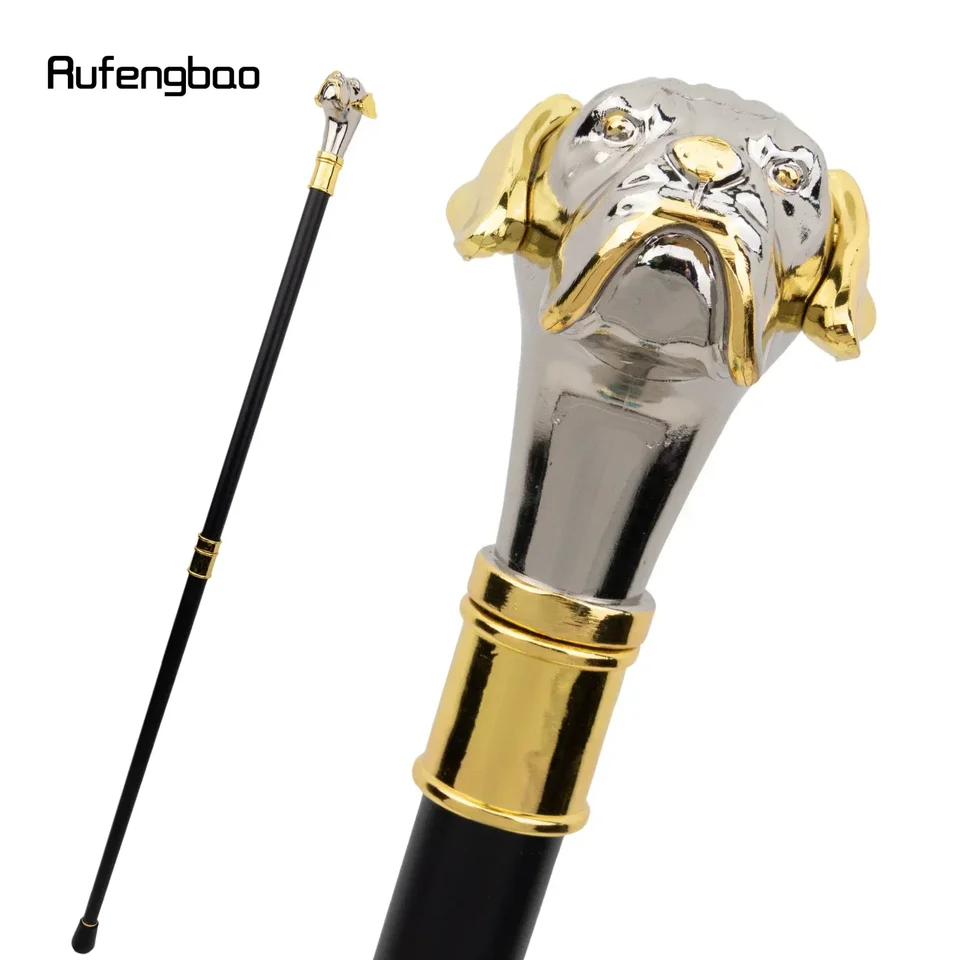 Luxury Golden Silver Dog Handle Walking Stick