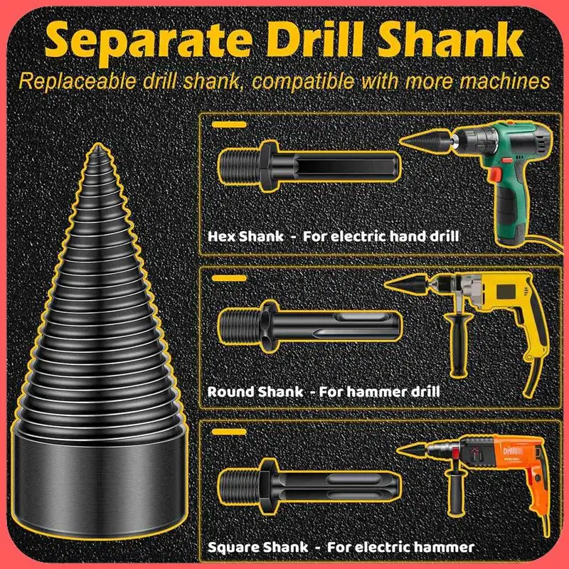 

AA89-Firewood Log Splitter Removable Firewood Splitter Drill Bits Screw Cones Kindling Firewood Splitter