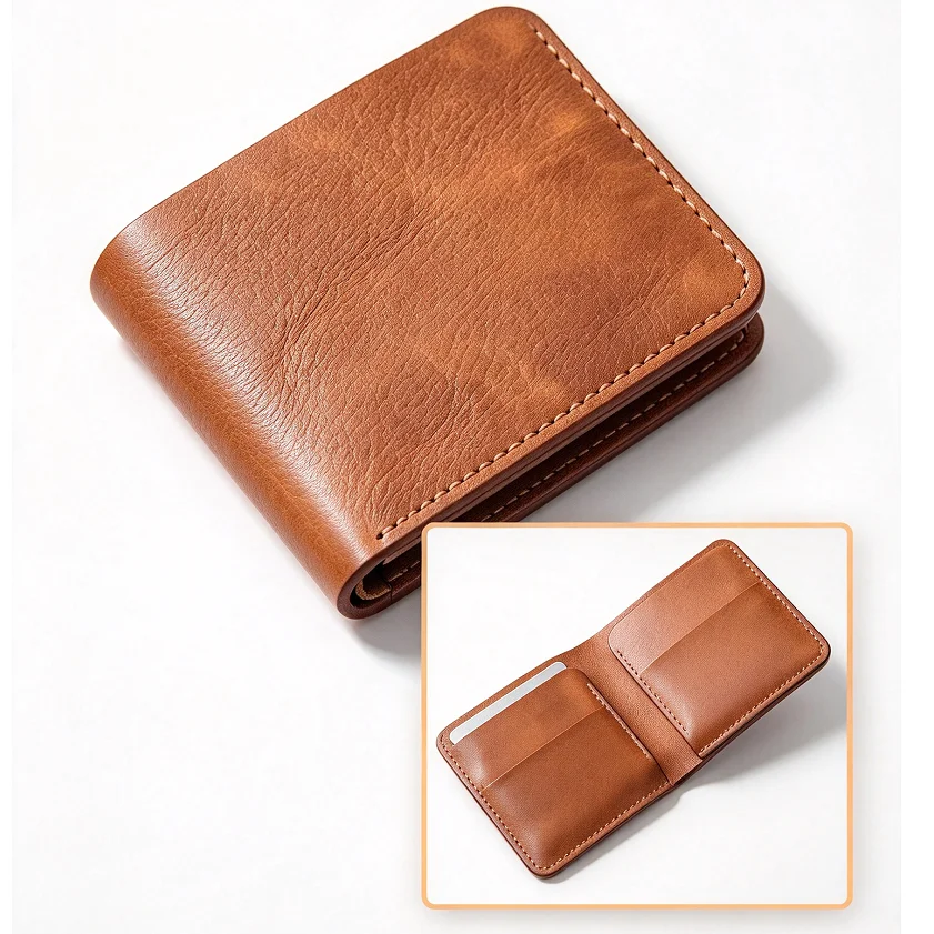 Men's Handcrafted Top Grain Leather Bifold Wallet | Contrast Stitching Driver's License Card Slot Leather Wallet | Gift for Men
