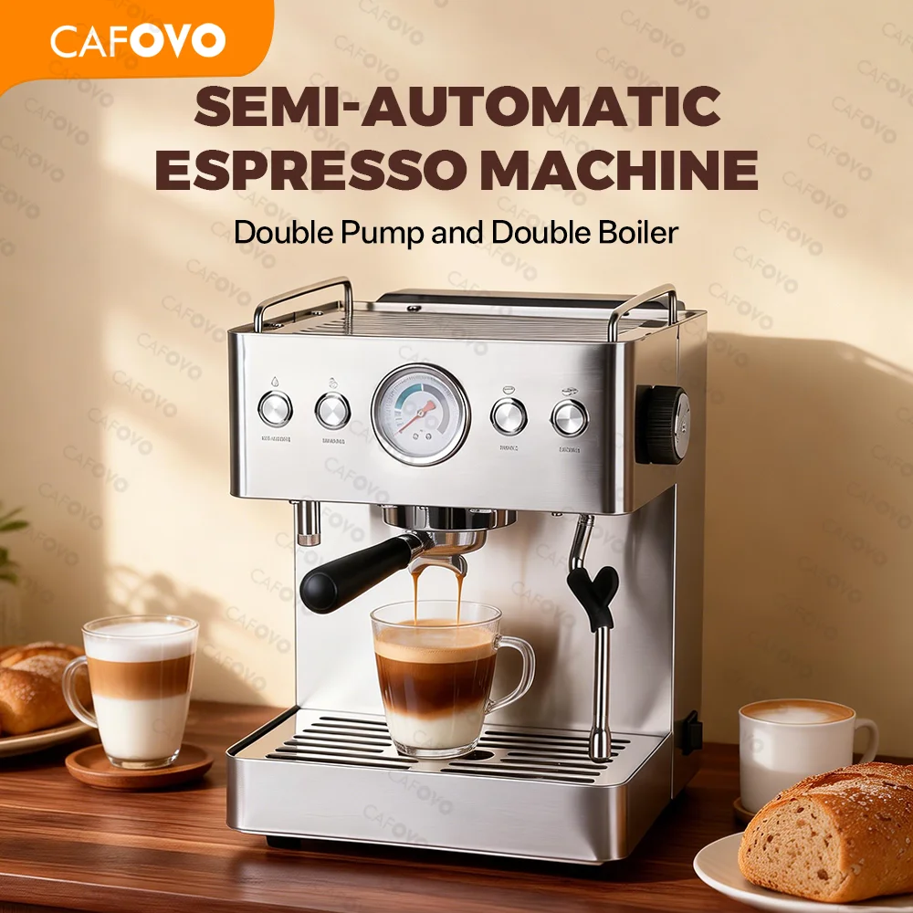 

CAFOVO E129 20Bar Espresso Machine with 2 ULKA Pump 2 Boiler for Cafe and Commercial Semi-automatic Coffee Machine 220V 110V