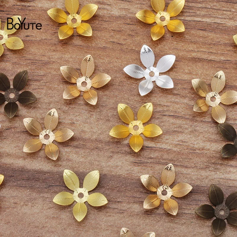 BoYuTe-Bouchons de perles de fleurs en laiton estampage, breloques flottantes, bricolage, breloques pour bijoux exécutifs, 13mm, 200 pièces par lot