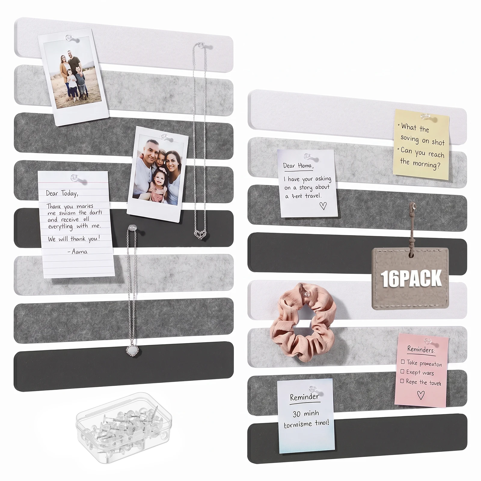 16Pcs Felt Bulletin Board Strips Self Adhesive Cork Board with Push Pins DIY Photo Display Felt Cork Board Strips Message Board