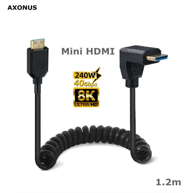 120CM 2.1 Version Spring Extension Cable 8K @ 60Hz 48Gbps Mini HDMI - compatible with C/M TO C/M Elbow Extension HD Cable