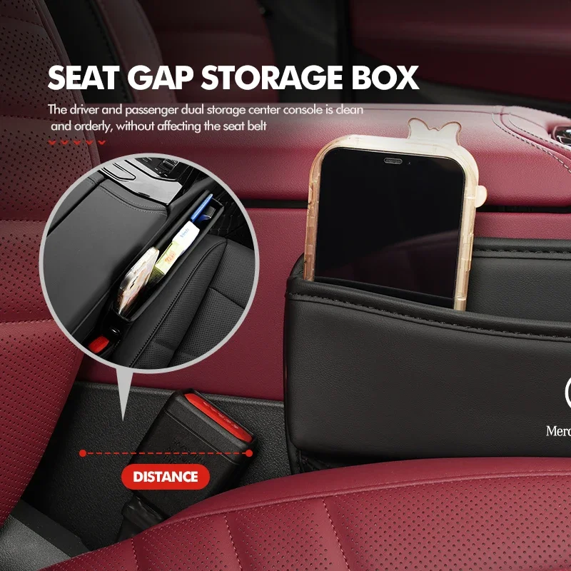 Leather Car Seat Gap Organizer Crevice Filler Storage Box Pocket For Benz W211 W124 W176 W177 C180 C200 C260 C300 GLC CLE CLA