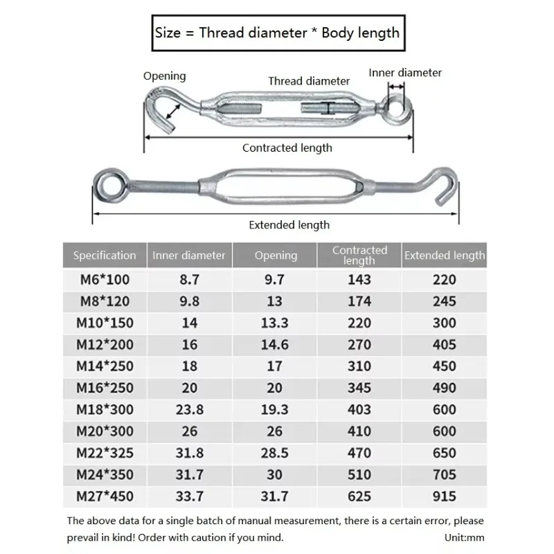 M6~M30 Zinc Plated Hook And Eye Turnbuckle Rope Cable Tension Sets Adjustable Garden Wire Ropes Tensioner Device Screw